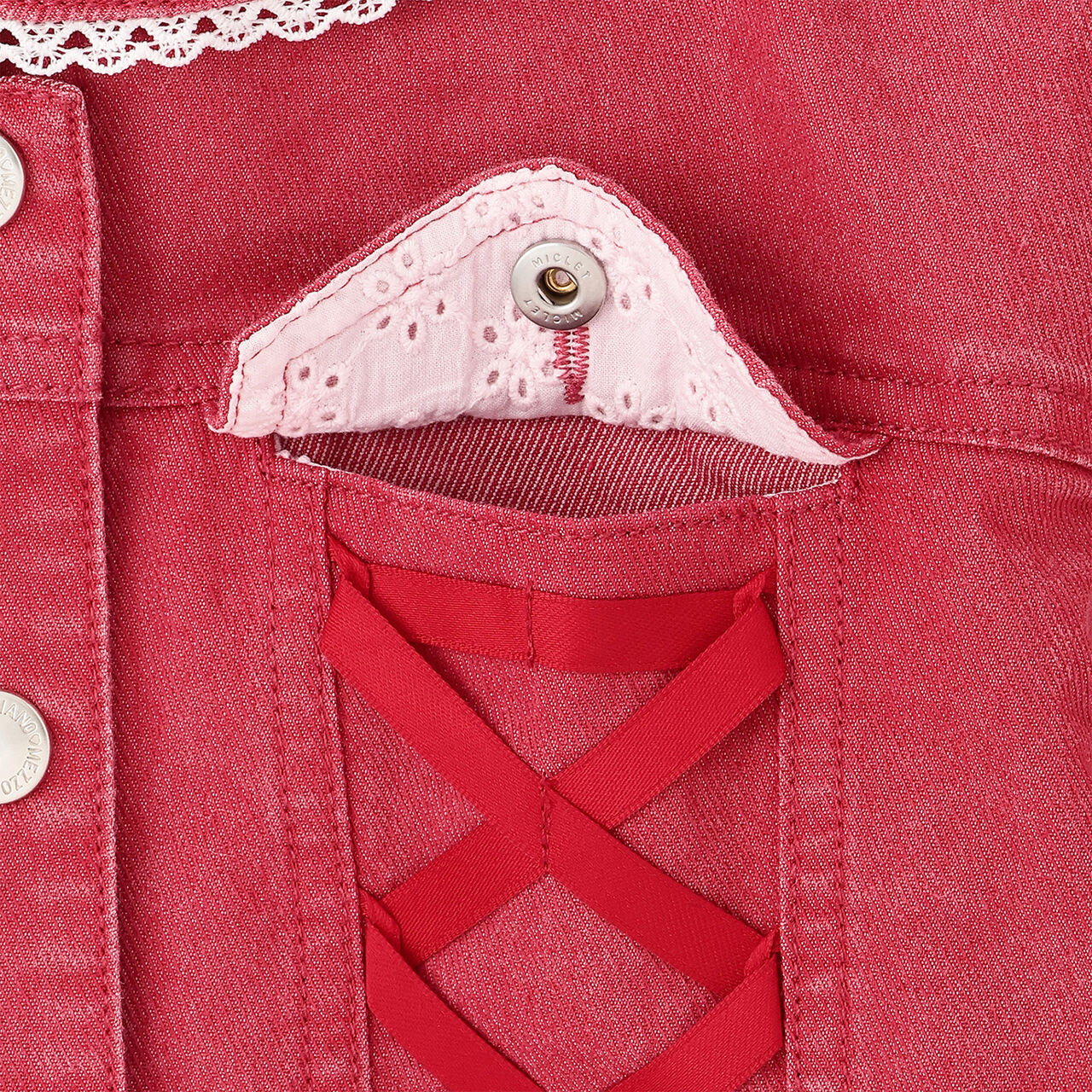 Sailor Collar Denim Jacket,Red, large image number 3