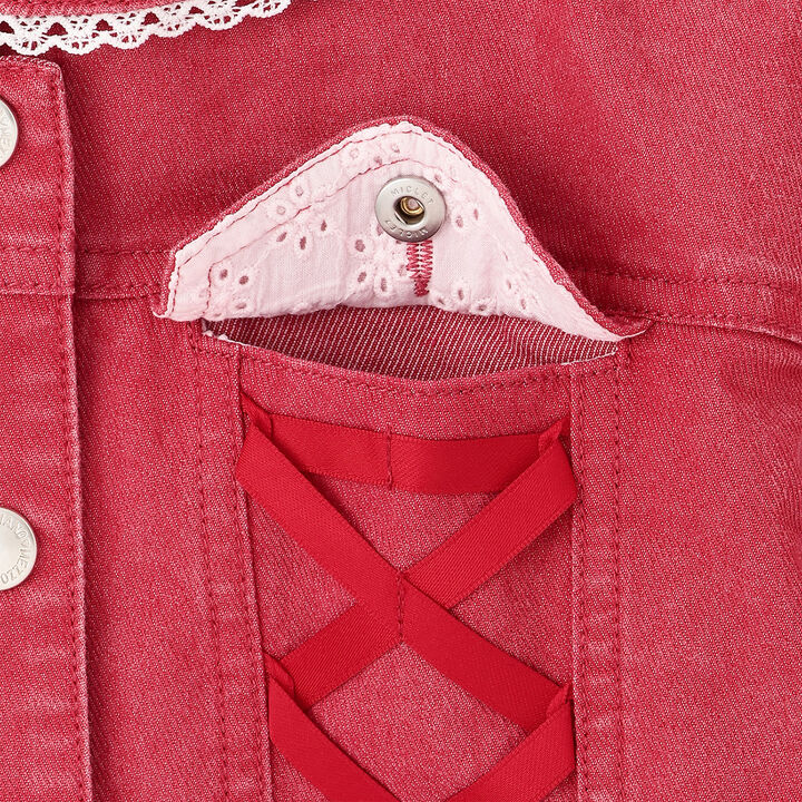 Sailor Collar Denim Jacket,Red, medium image number 3