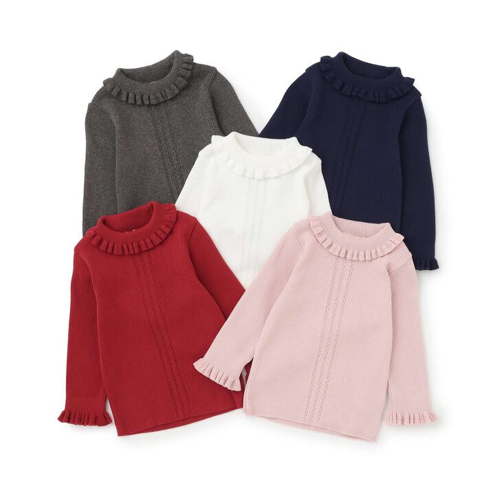 Petite High-Neck Frill Sweater [Made in Japan],Charcoal gray, medium image number 7