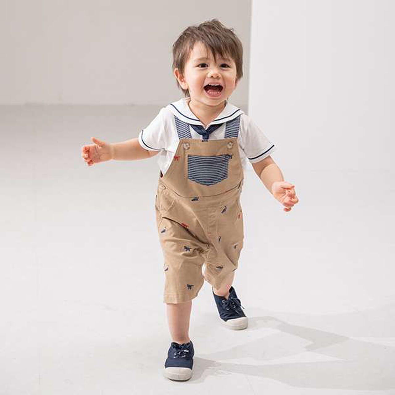 Dinosaur Embroidered Overalls,Beige, large image number 4