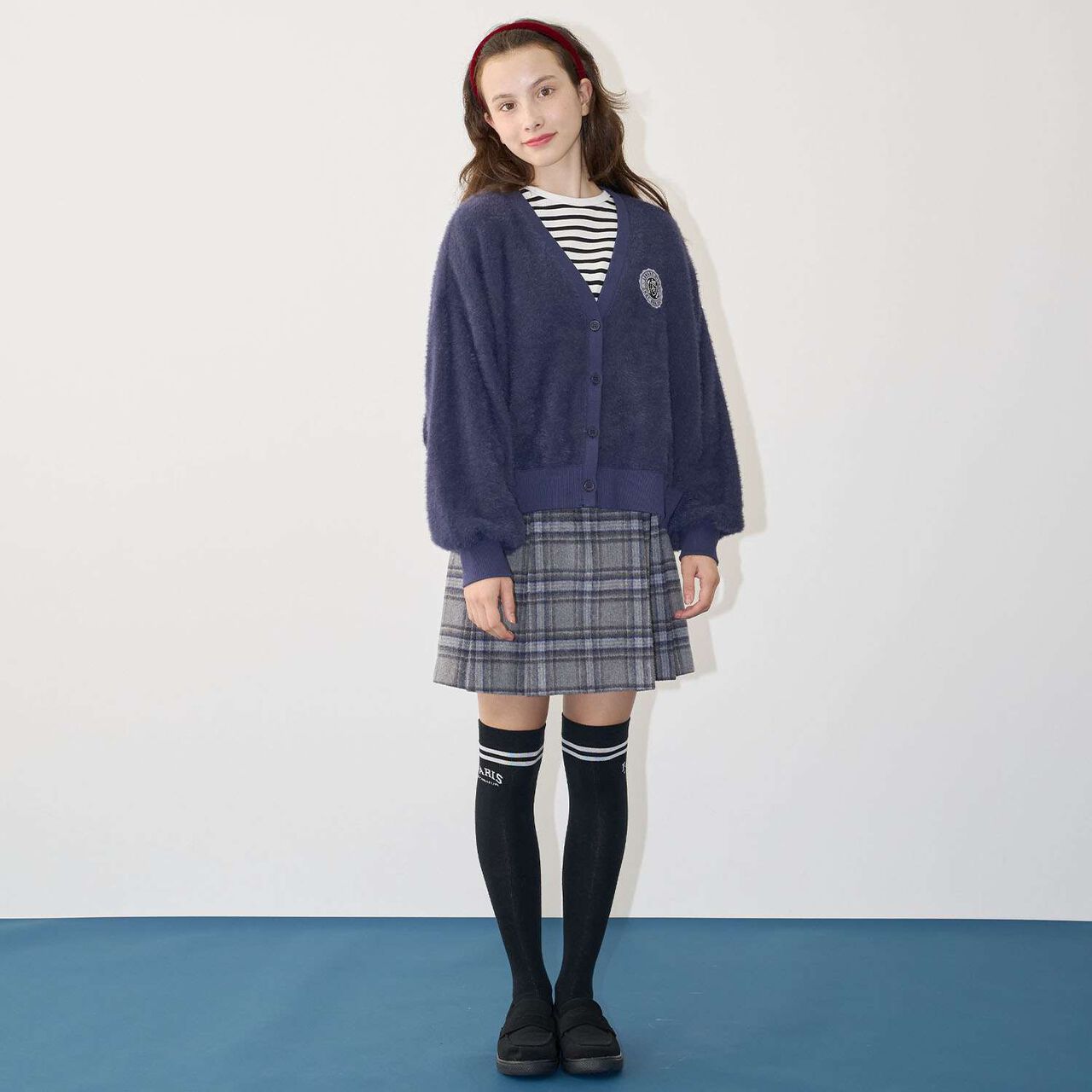 [Antibacterial Deodorizing] Striped Knee-High Socks,Black, large image number 1