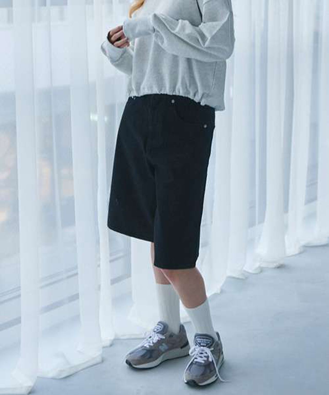 Denim Wide Half Pants,Blue, large image number 8