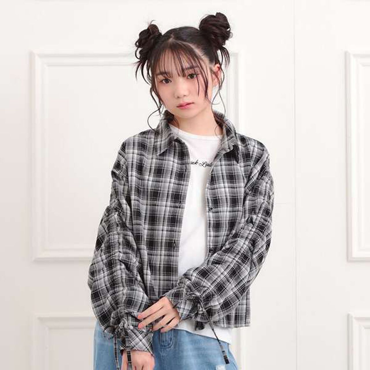 [Set Item] Brushed Checkered Shirt + Long Sleeve T-Shirt,Sax blue, large image number 10