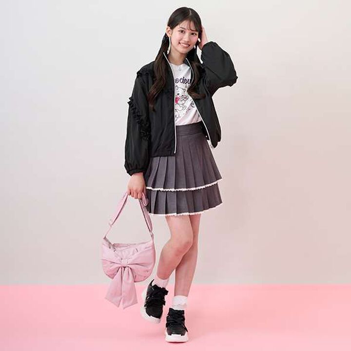 Stand Collar Frill Bomber Jacket,Light beige, medium image number 10