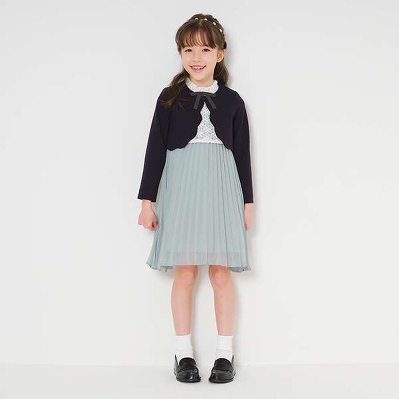 [Kids] Lace Pleated Dress,Sax blue, large image number 4