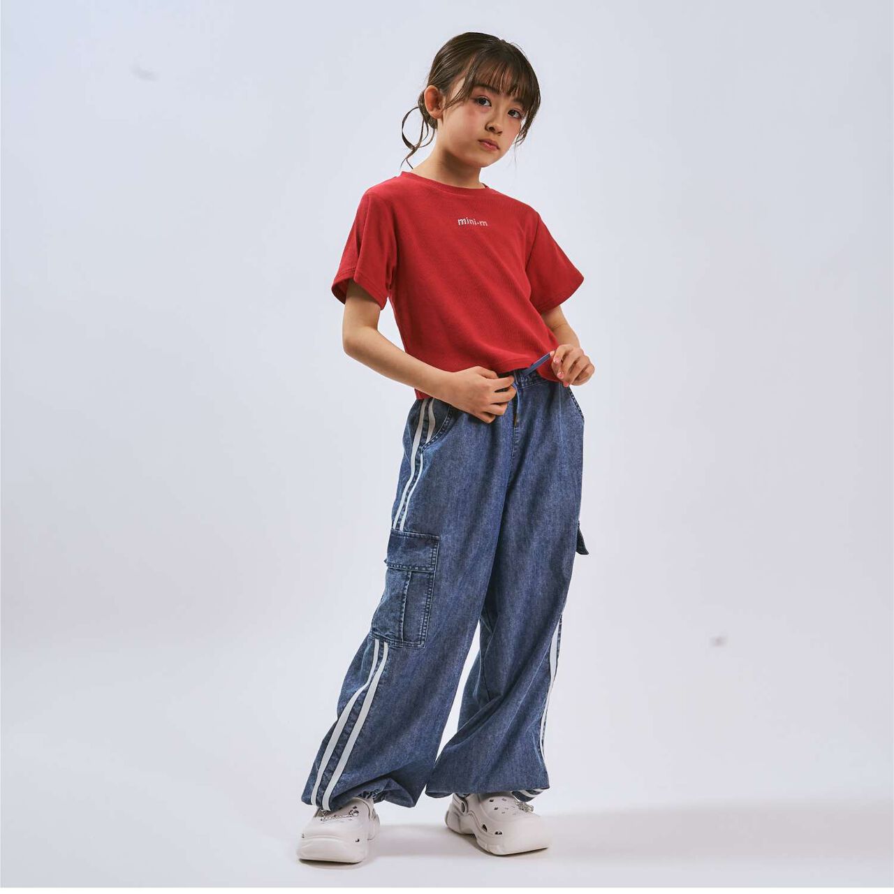 [Elastic Hem] Striped Denim Cargo Pants,Black, large image number 9