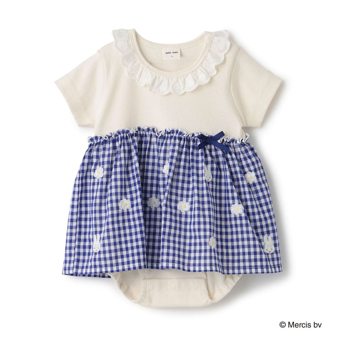 [miffy] Embroidered Floral Romper,Blue, large image number 0