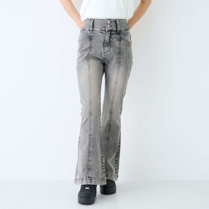 [Stretch] Sparkling Flare Denim Pants,Blue, medium image number 5