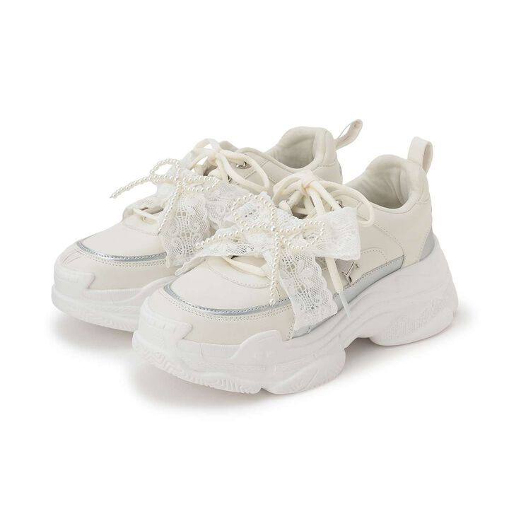 Pearl Lace Ribbon Dad Sneakers,Black, medium image number 22