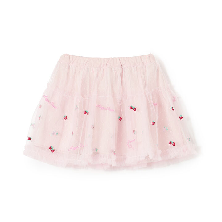 Strawberry Embroidery Tulle Skirt,Off white, medium image number 1