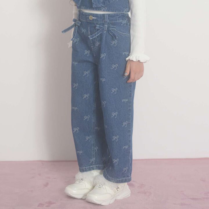 Ribbon Jacquard Denim Wide Pants,, medium