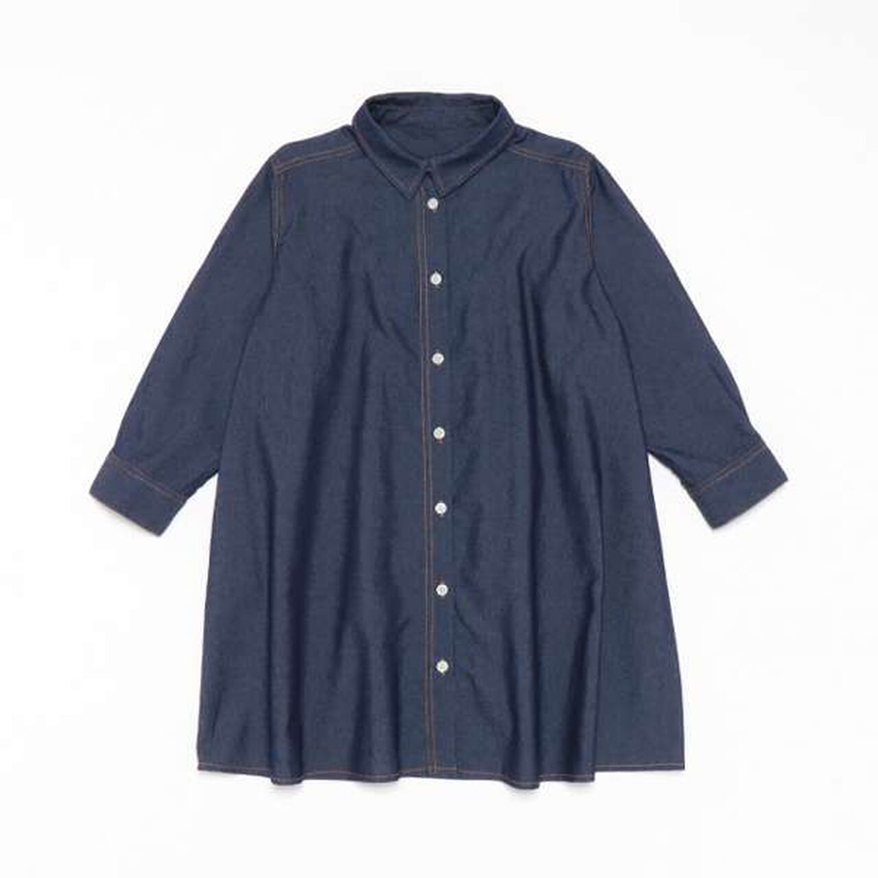 Denim Flare Shirt Dress,Light blue, large image number 3