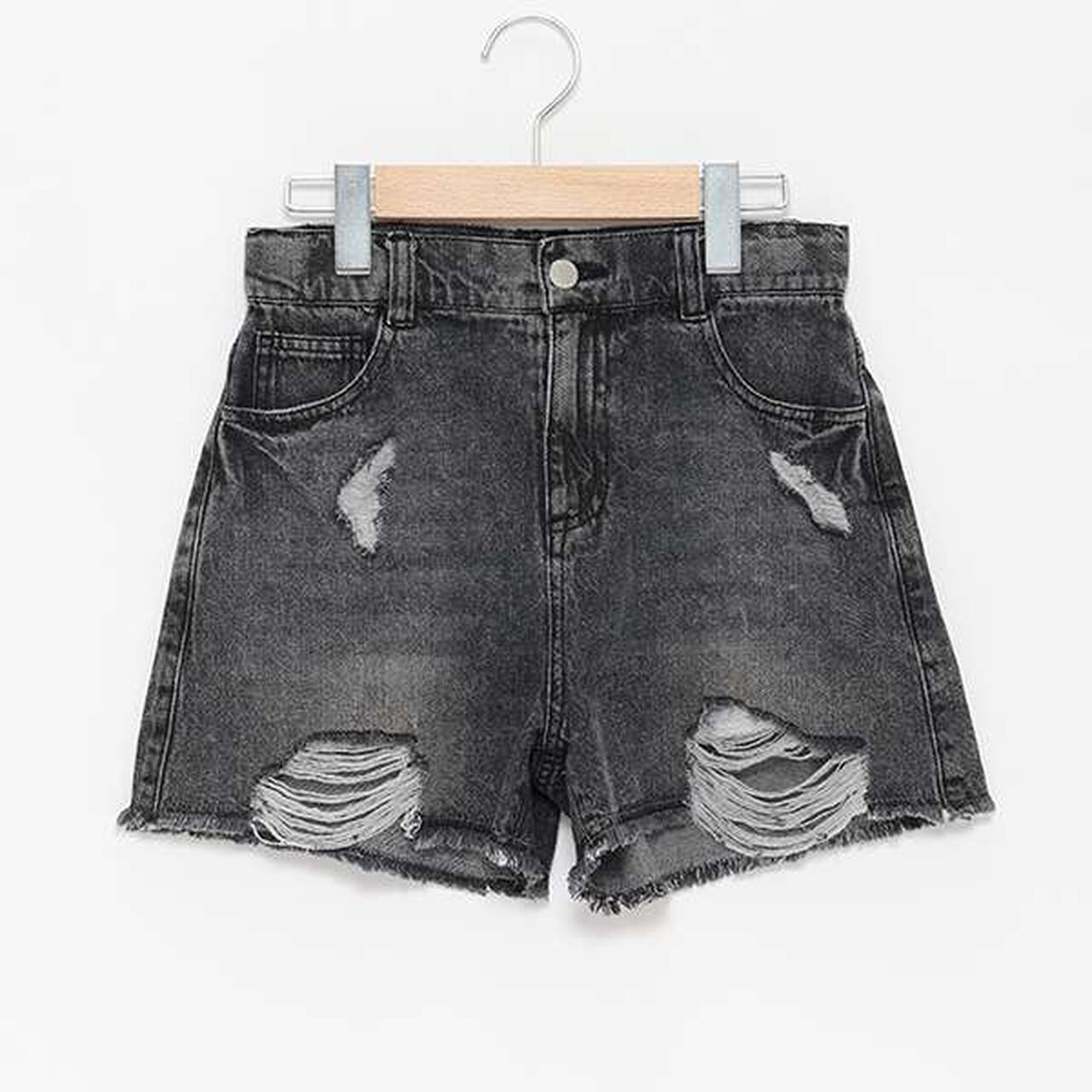 Distressed Denim Shorts,Gray, large image number 4