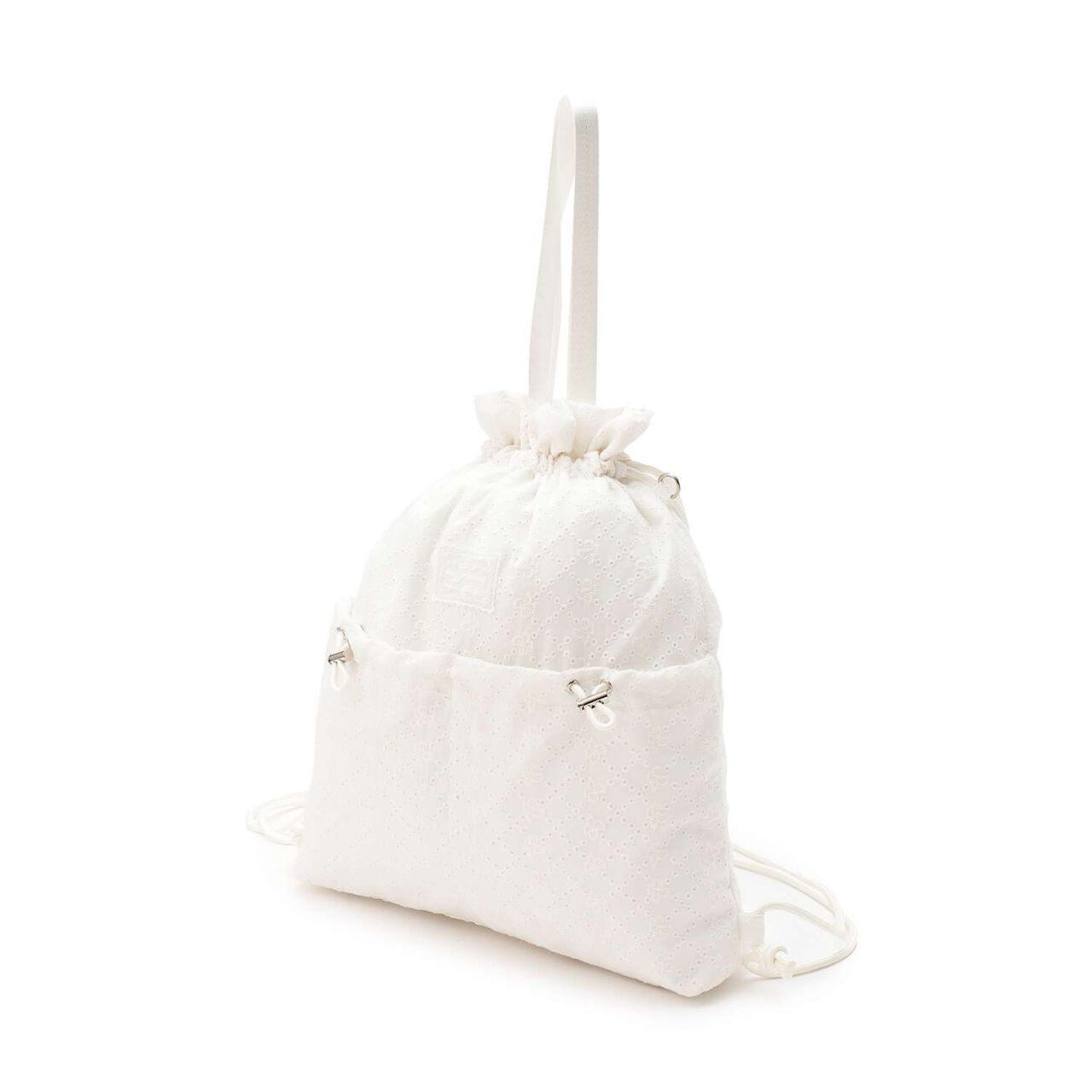 A4-Compatible Ribbon Pattern Lace Knapsack,Off white, large image number 9