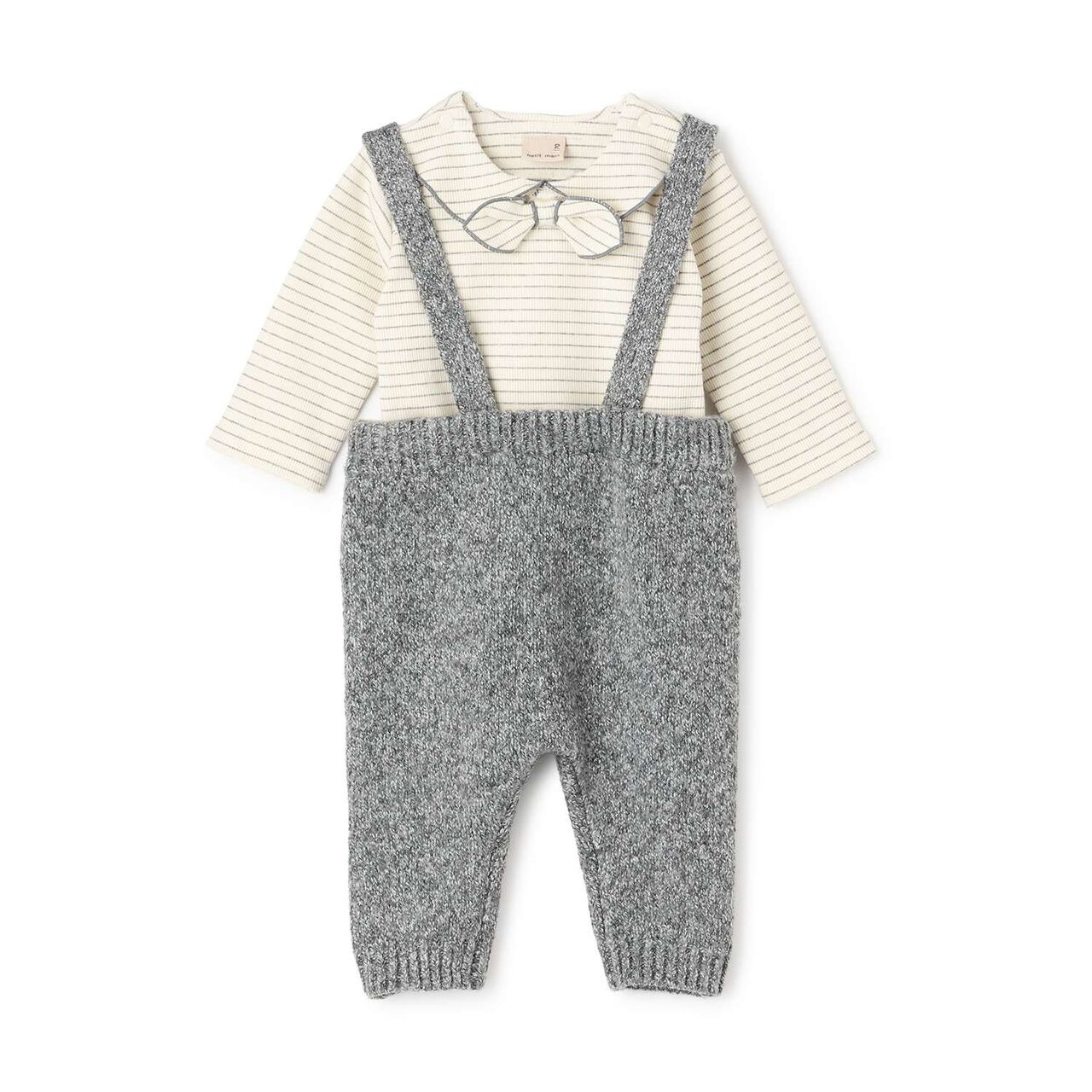 Suspender Knit Pants Set,Beige, large image number 4