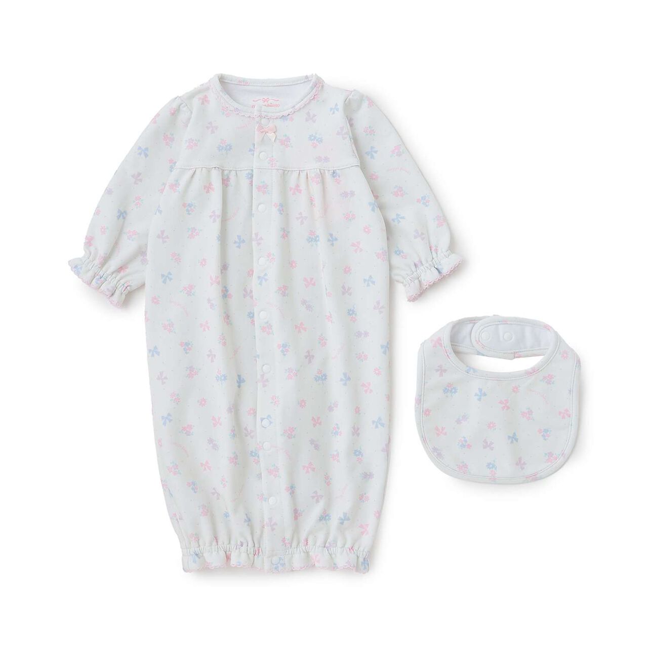 [Box Included] Flower Ribbon Pattern 2 WAY All-in-One & Bib Set,Light pink, large image number 3