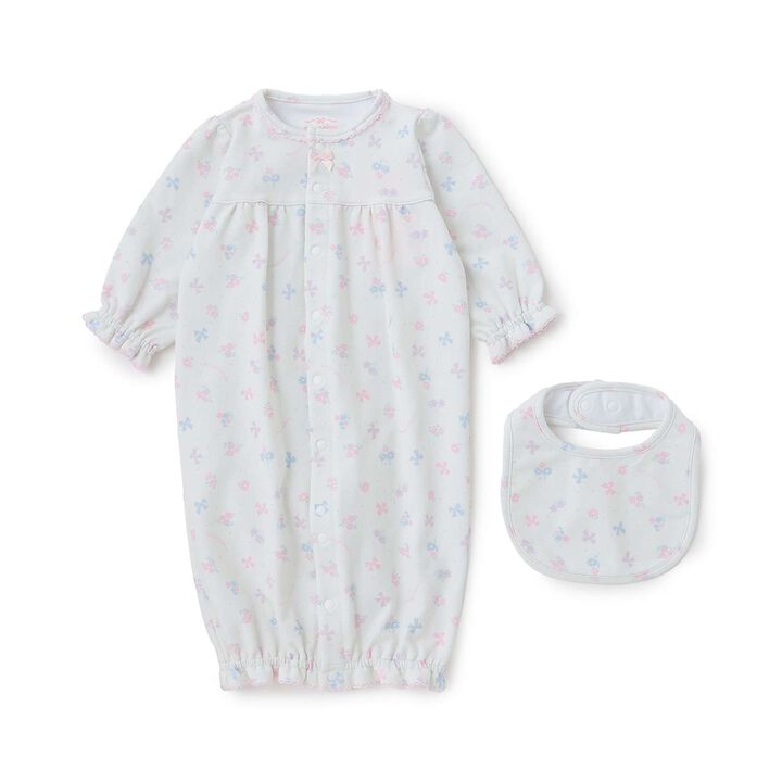 [Box Included] Flower Ribbon Pattern 2 WAY All-in-One & Bib Set,Light pink, medium image number 3