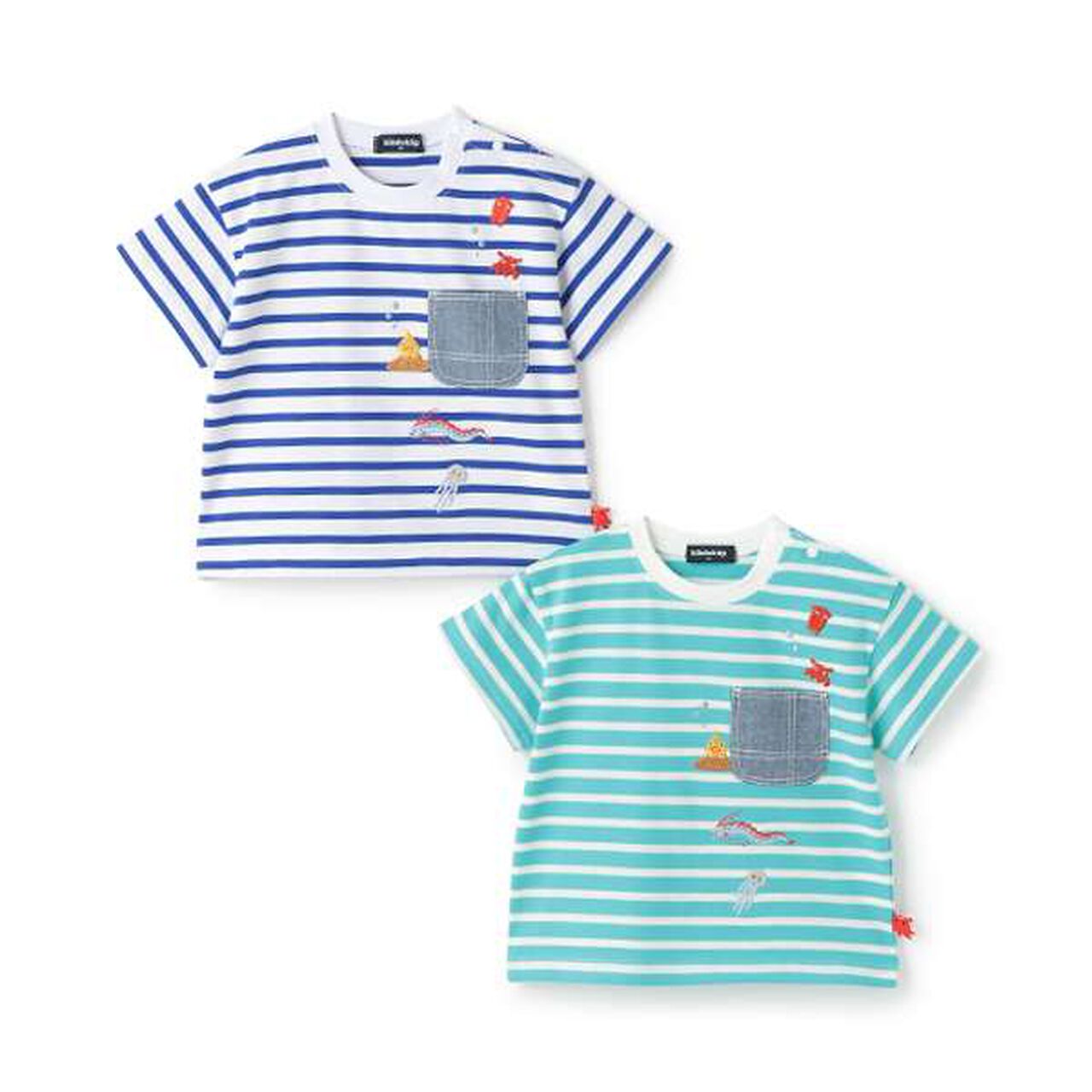 Deep Sea Embroidery Stripe Short Sleeve T-Shirt,Royal blue, large image number 2