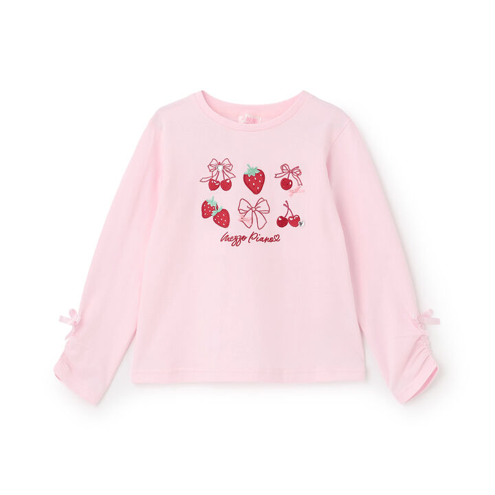 Strawberry Cherry Appliqu&eacute; Long-Sleeve T-Shirt,Light pink, medium image number 0