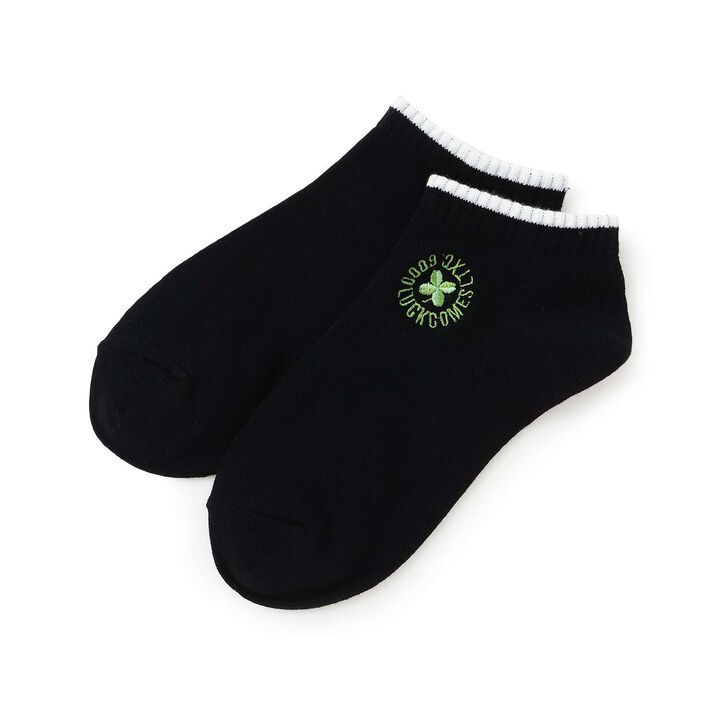 Clover Embroidered Sneaker-Length Socks,Black, medium image number 0