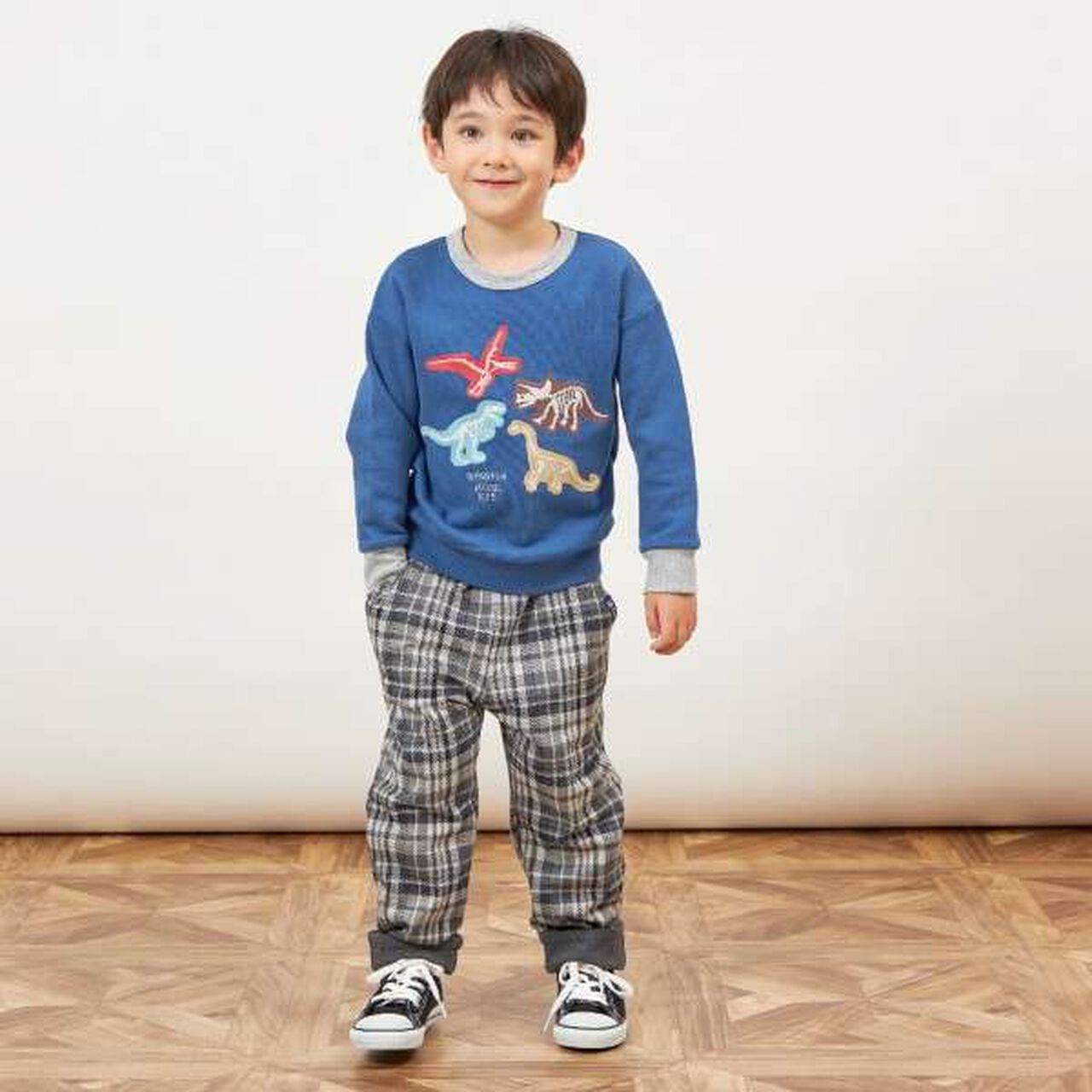 KP Boy Dinosaur Fossil Embroidered Sweatshirt [80-130],Blue, large image number 8