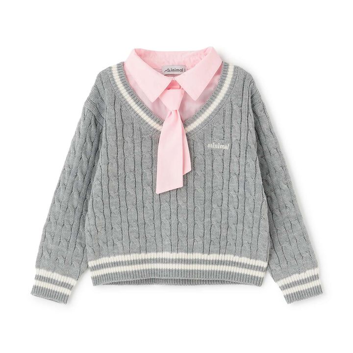 [Machine Washable] Layered Knit with Tie,, medium
