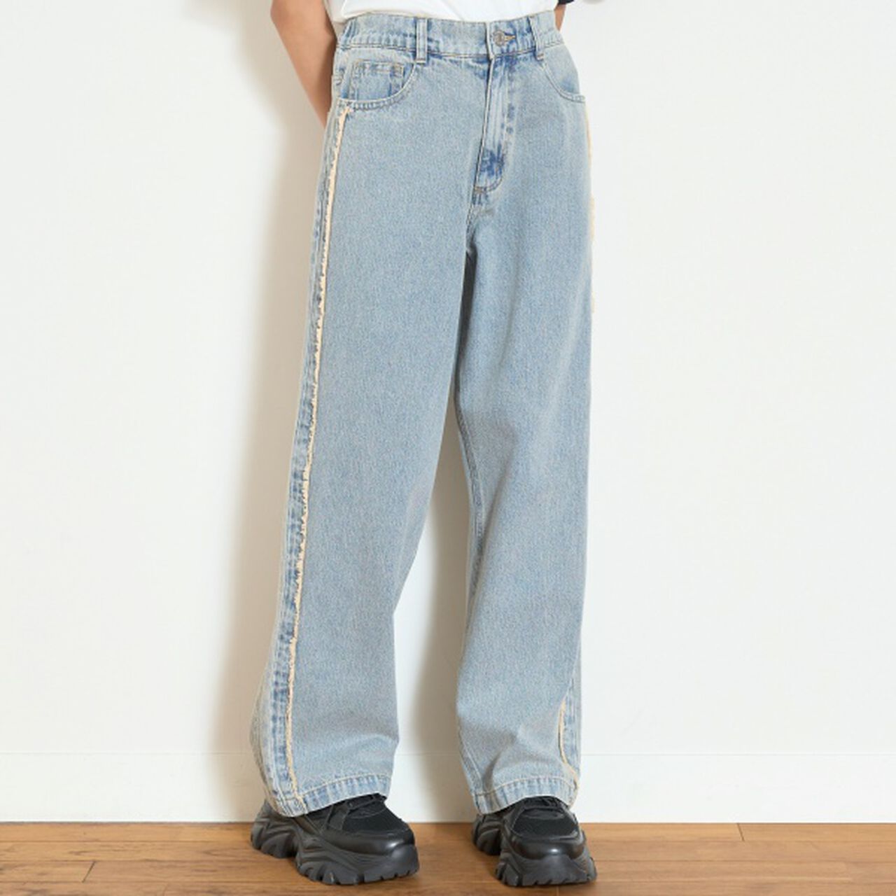 Fringe Denim Pants,Navy, large image number 1