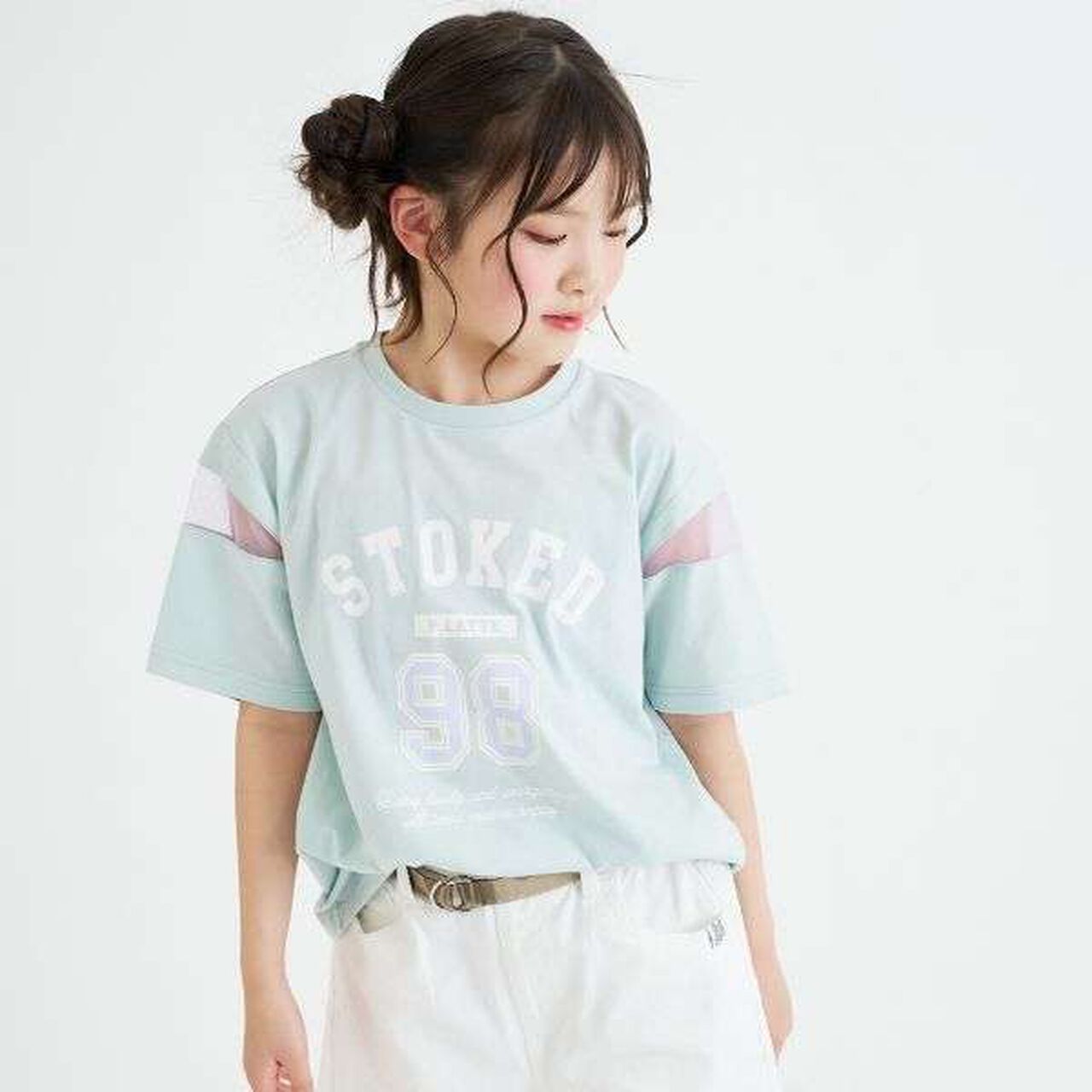 Tulle Sleeve Color Block Numbered Short Sleeve T-Shirt,Emerald green, large image number 25