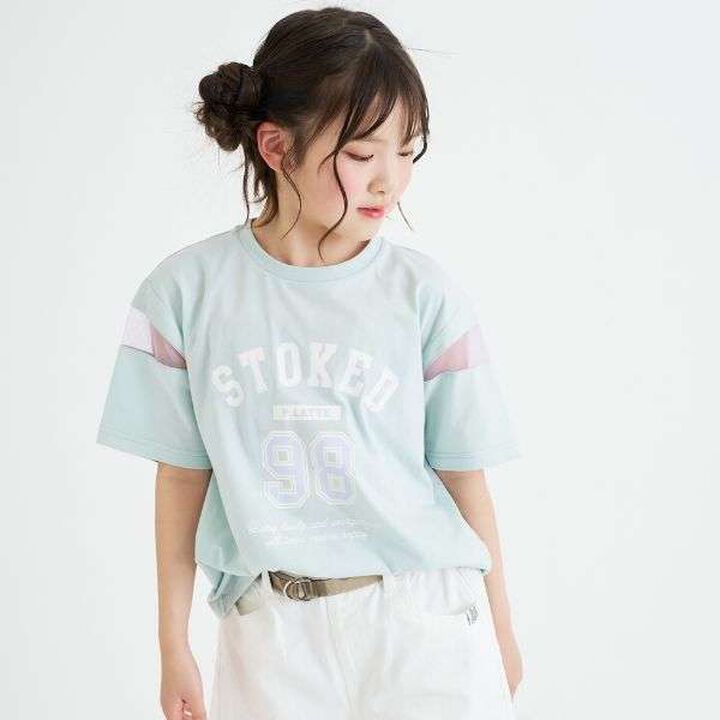 Tulle Sleeve Color Block Numbered Short Sleeve T-Shirt,Emerald green, medium image number 25