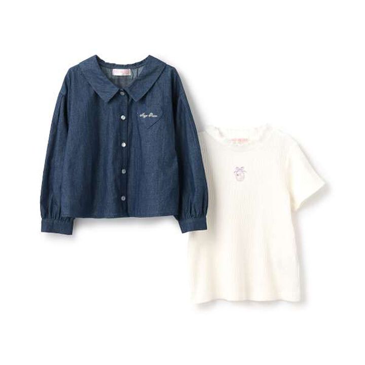 Frill Shirt & Petite High Short-Sleeve T-Shirt Set,Navy, medium image number 12