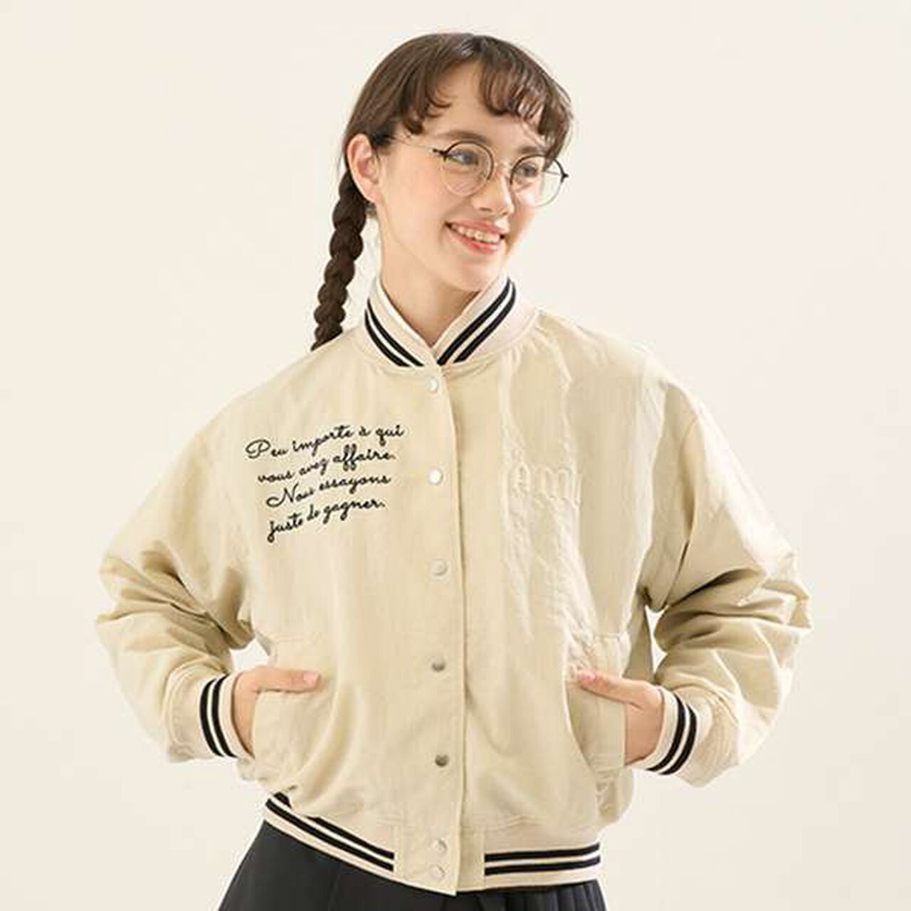 [AMI] Water-Repellent Ribbed Varsity Jacket,Ivory, large image number 0