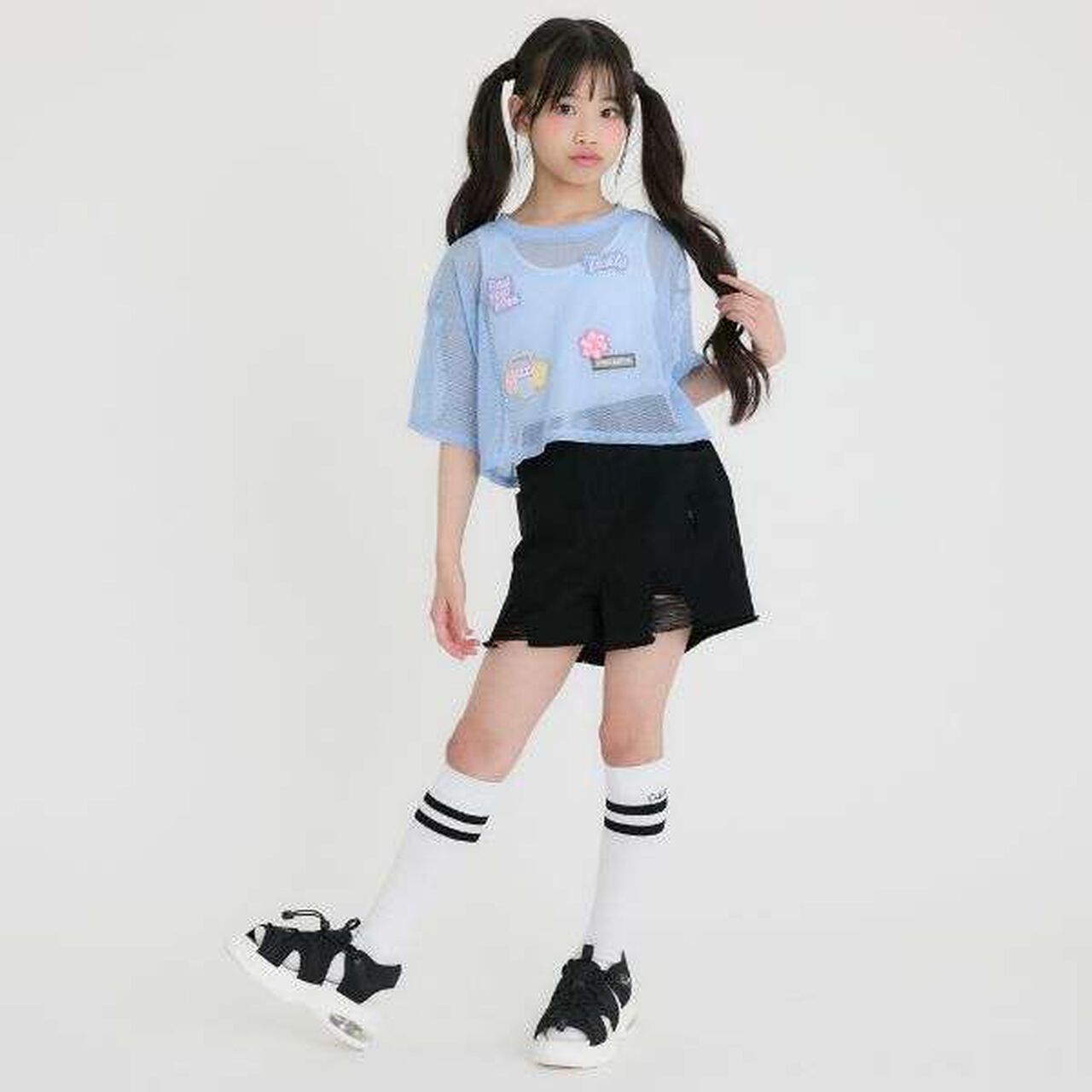 [Cool Touch Inner Only] Patch Mesh Short-Sleeve T-Shirt & Tank Set,Black, large image number 21