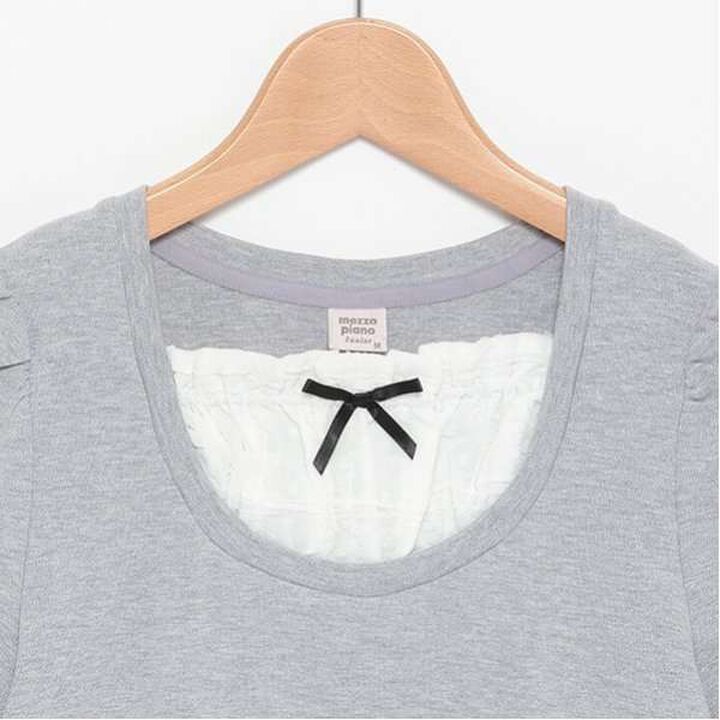 Fabric Panel Contrast T-Shirt (7/8 Sleeve),Black, medium image number 7