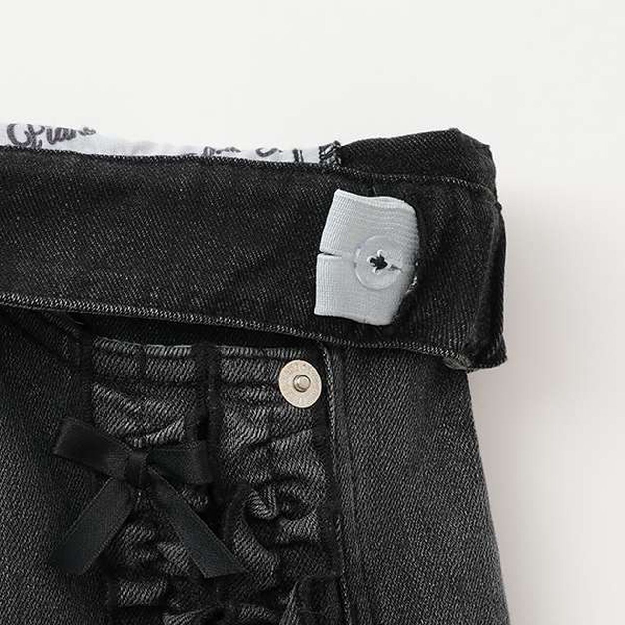 Side Frill Straight Denim Pants,Black, large image number 4