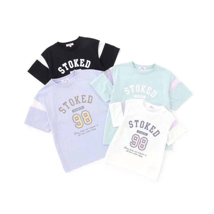 Tulle Sleeve Color Block Numbered Short Sleeve T-Shirt,Emerald green, medium image number 7