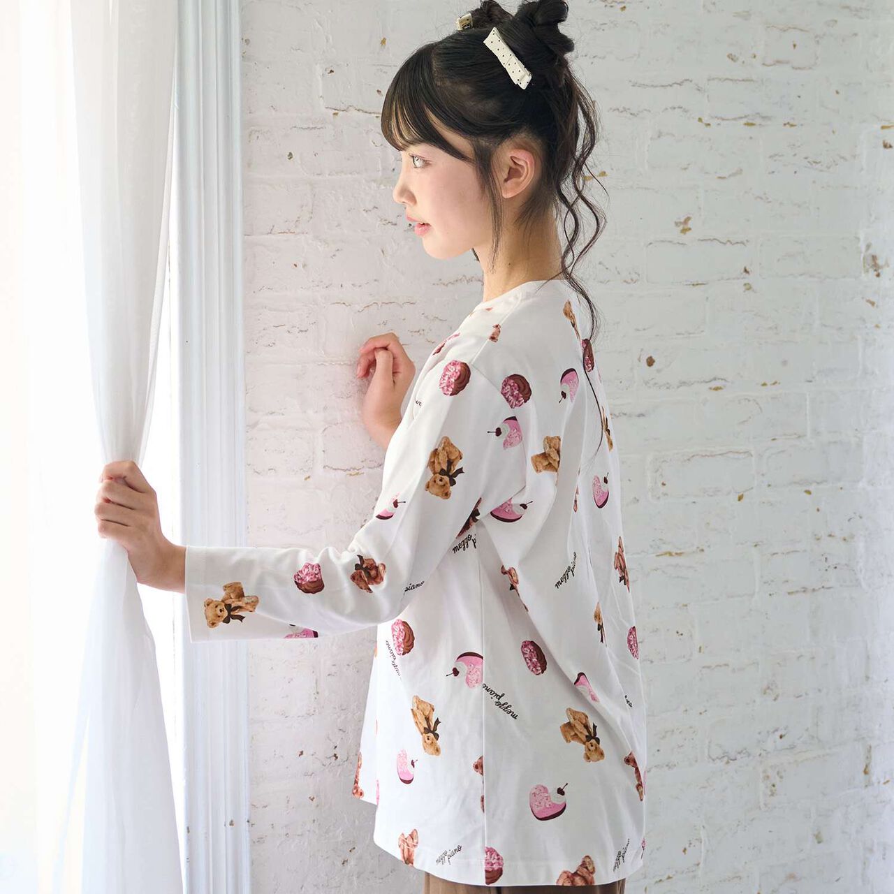[Shea Butter] Sweets Bear Pattern Room Wear Set,Ivory, large image number 2