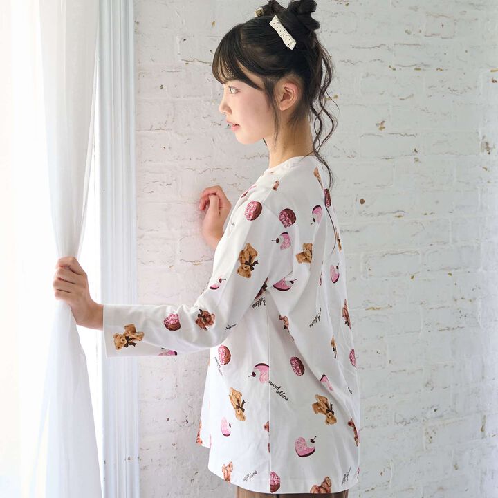 [Shea Butter] Sweets Bear Pattern Room Wear Set,Ivory, medium image number 2