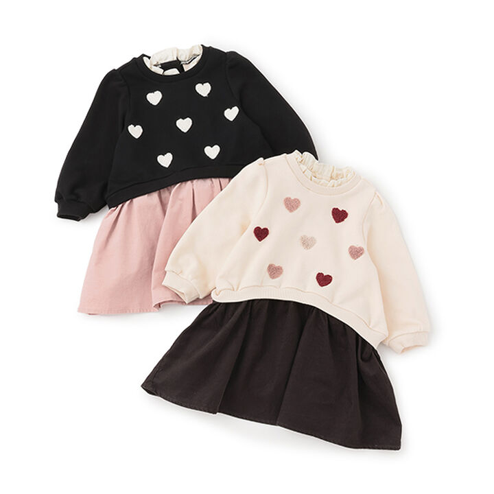 Heart Embroidery Color Block One-Piece Dress,Black, medium image number 3