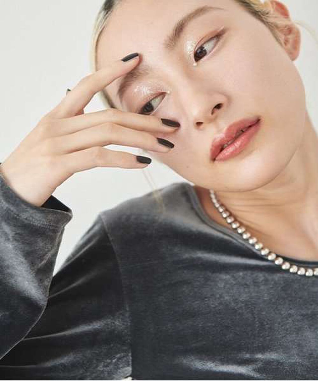 Velour Sequin Pullover,Blue gray, large image number 0