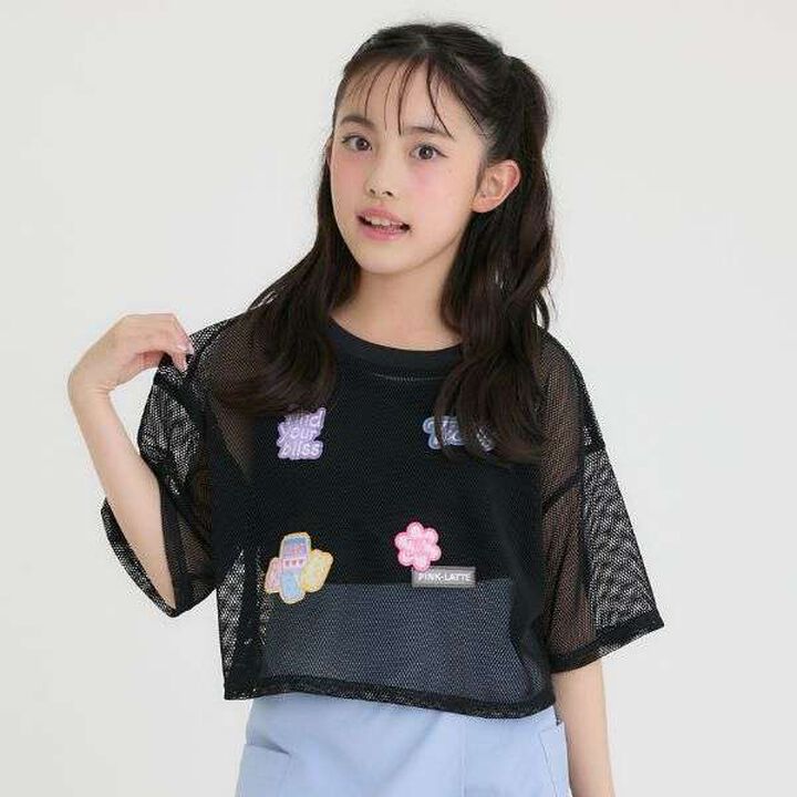 [Cool Touch Inner Only] Patch Mesh Short-Sleeve T-Shirt & Tank Set,Black, medium image number 0
