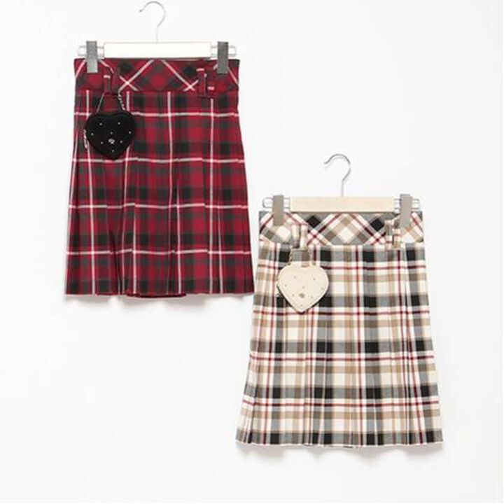 Heart Mini Bag Included Custom Check Pleated Skirt,Deep red, medium image number 5