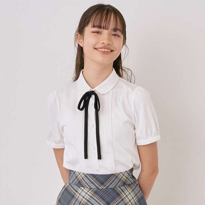 Short-Sleeve Round Collar Cut Blouse,Off white, medium image number 0