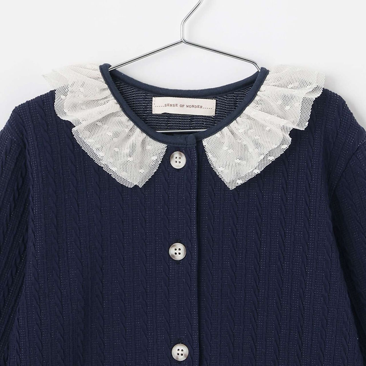 Cable Frill Cardigan [Made in Japan],Navy, large image number 2