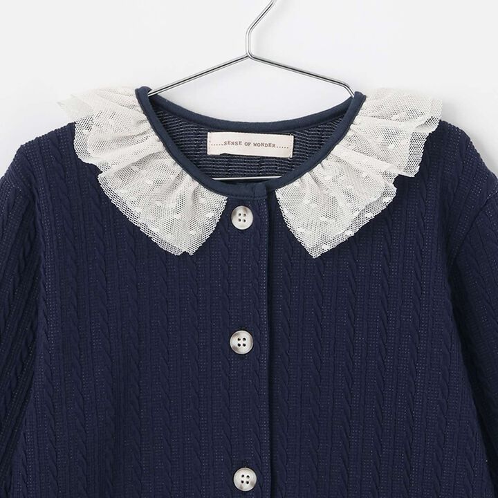 Cable Frill Cardigan [Made in Japan],Navy, medium image number 2