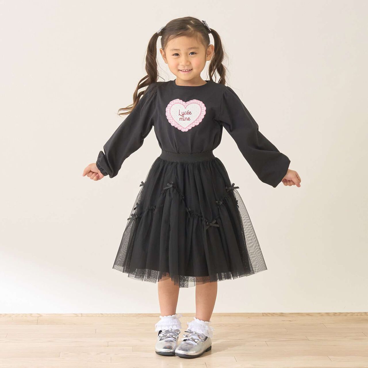 Wavy Panel Gathered Tulle Skirt [Lycee Mine Ballet Series],Black, large image number 24