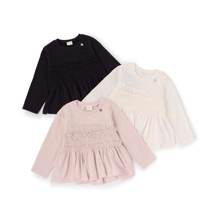 Link - Shirred Peplum Long-Sleeve T-Shirt,Pearl white, medium image number 10