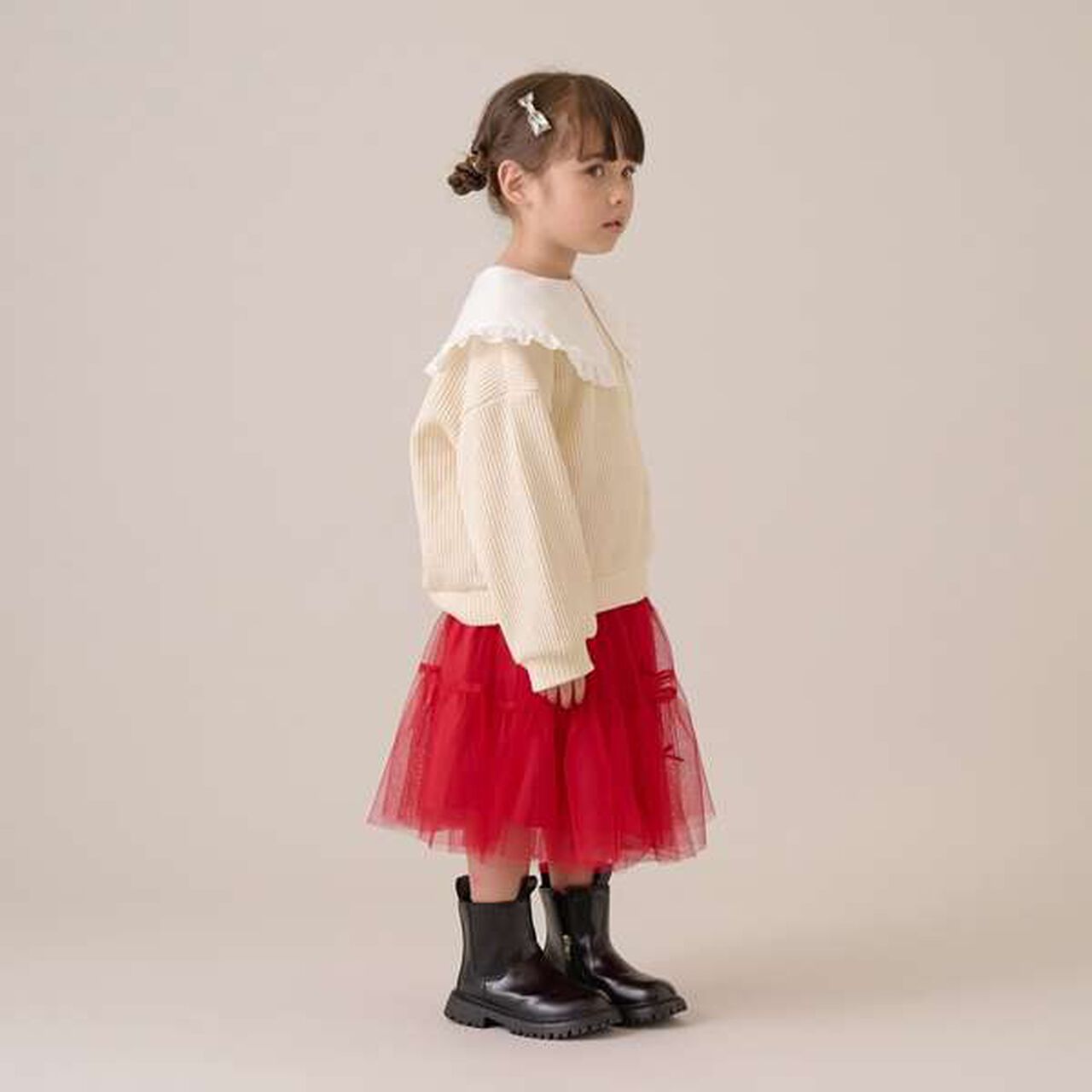 Tiered Tulle Skirt with Ribbon,Black, large image number 5