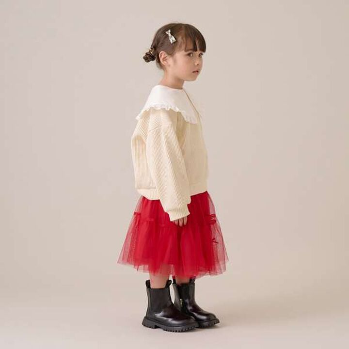 Tiered Tulle Skirt with Ribbon,Black, medium image number 5