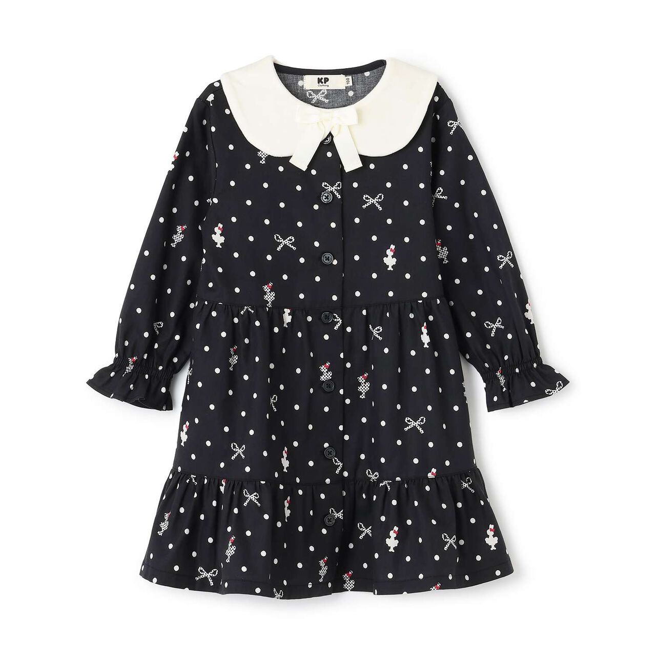 Dot Ribbon Pattern Viera One-Piece Dress [with Tippet],Ivory, large image number 12