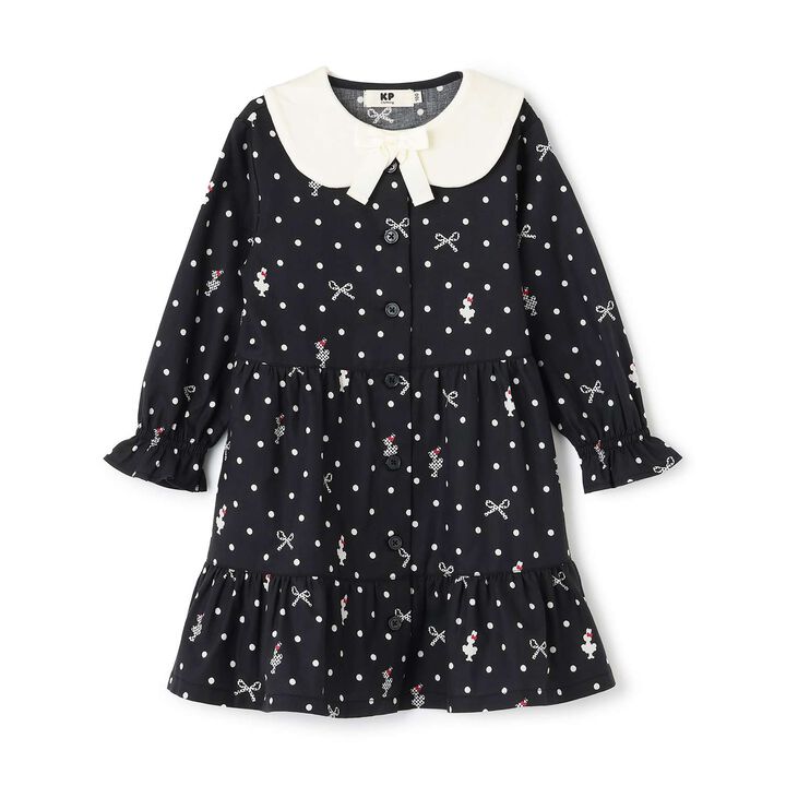 Dot Ribbon Pattern Viera One-Piece Dress [with Tippet],Ivory, medium image number 12